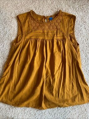 Old Navy Mustard Yellow Sleeveless Crochet Yoke Blouse